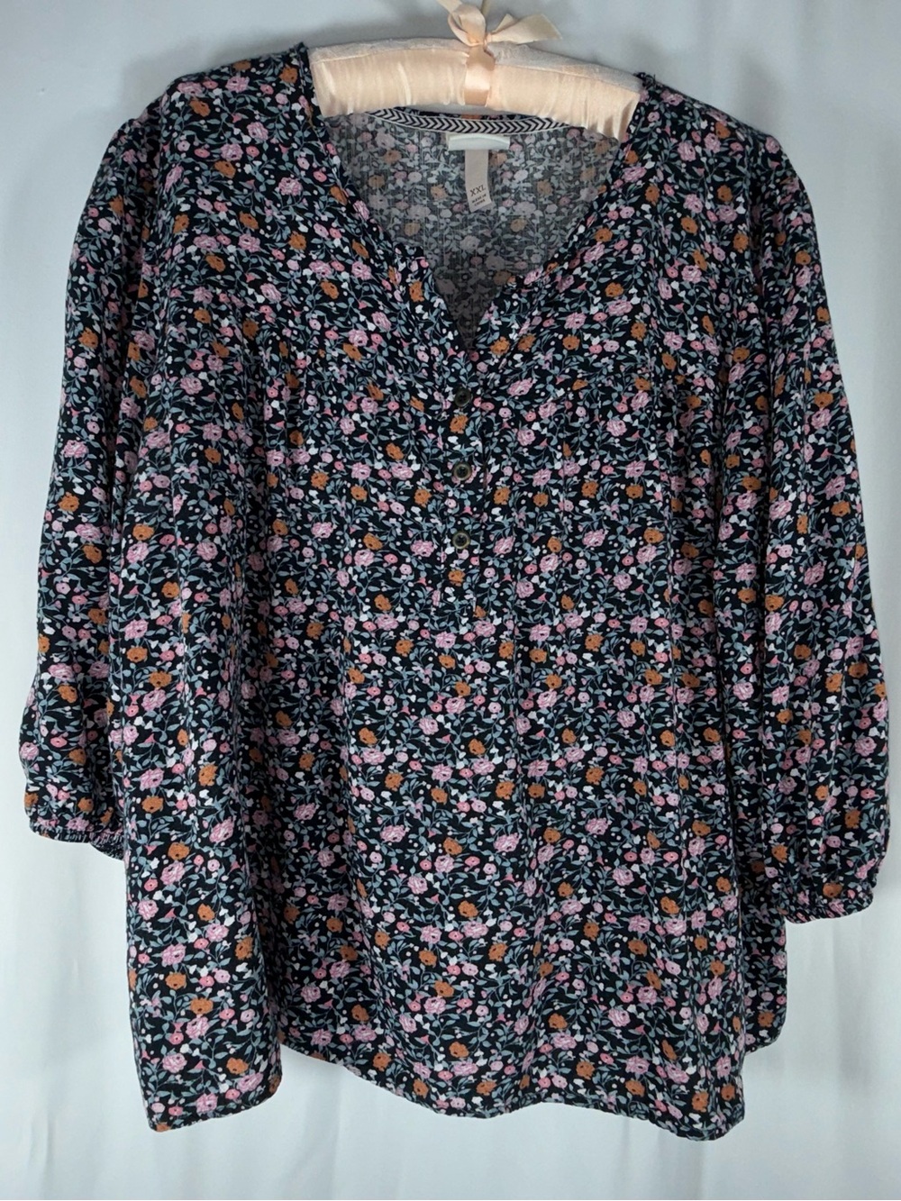 Knox Rose Women’s Plus XXL Floral V-Neck Pull-Over Top